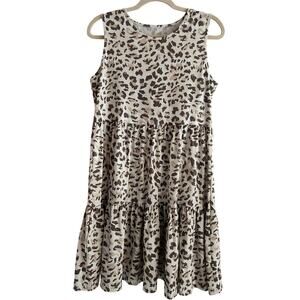 Sleeveless Tiered Dress M Neutral Animal Print NWOT